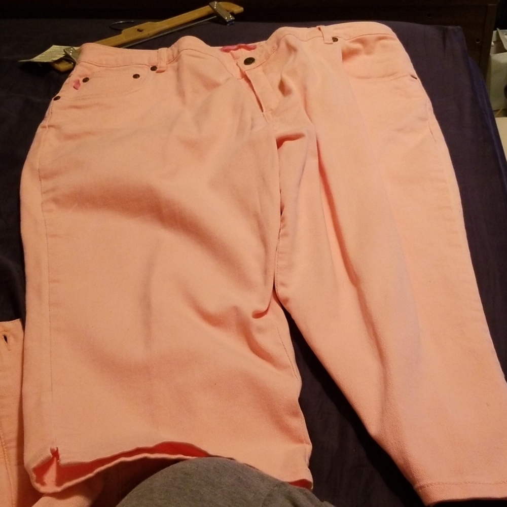 A plus size pink cupre pant and jacket set